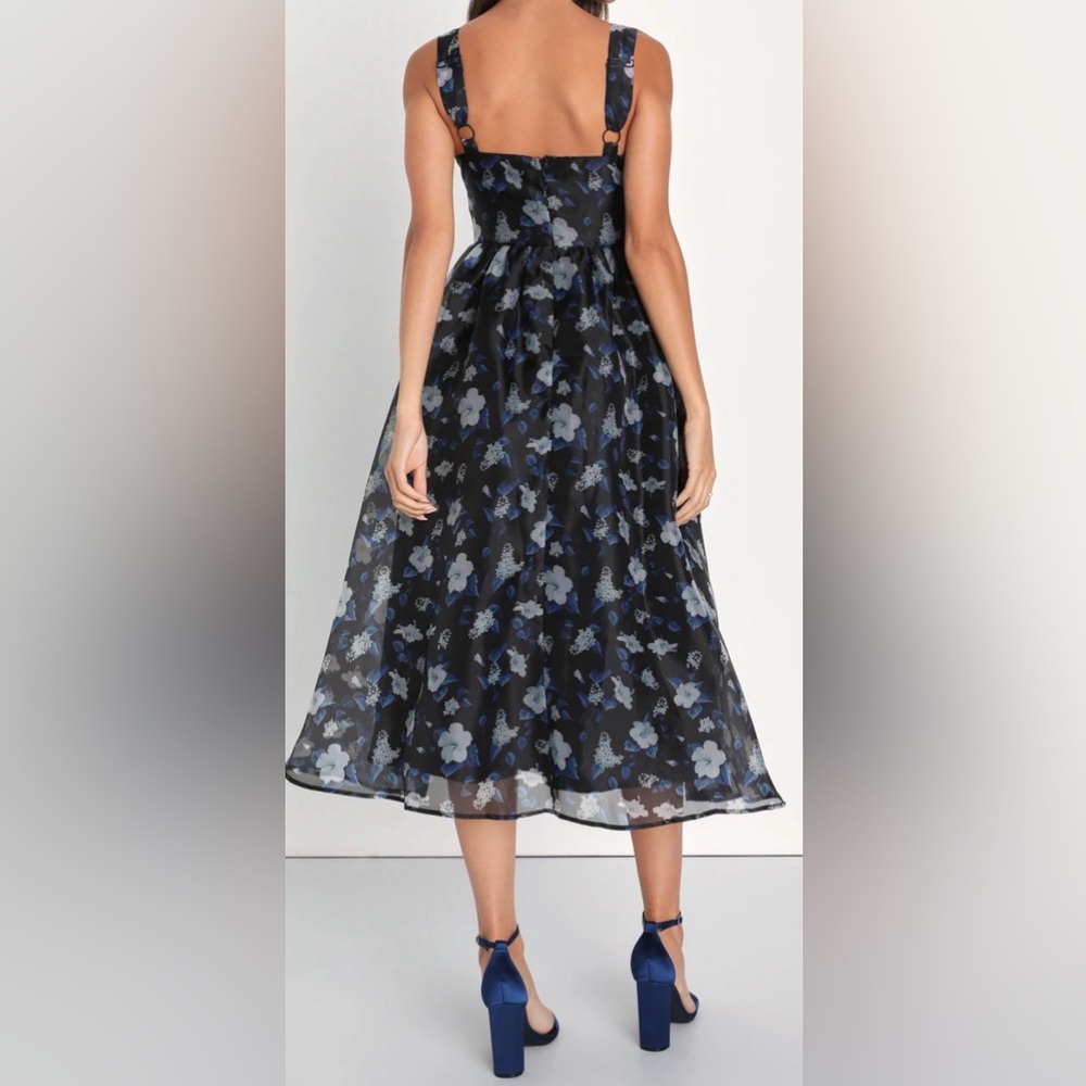 NWT Lulus Delightful Look Black Floral Print Bustier Midi Skater Dress Sz‎ XXL - Picture 3 of 16